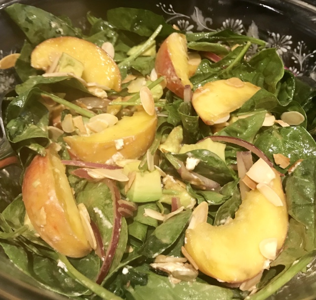 Peach Salad with Avocado, Toasted Almonds & Goat Cheese