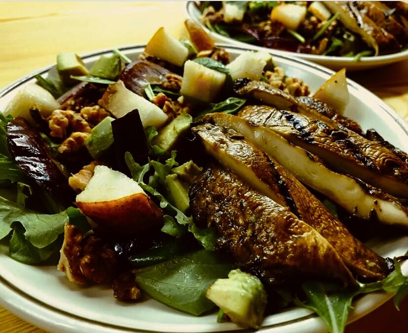 Grilled Portobello, Pear and Toasted Walnut Salad