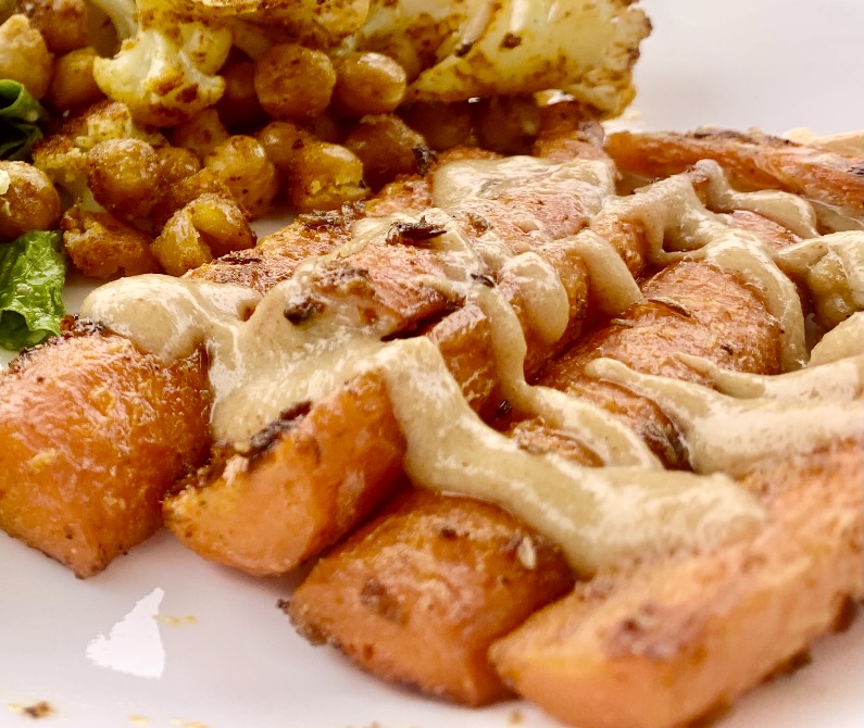 Roasted Carrots with Cumin Coriander Tahini Sauce