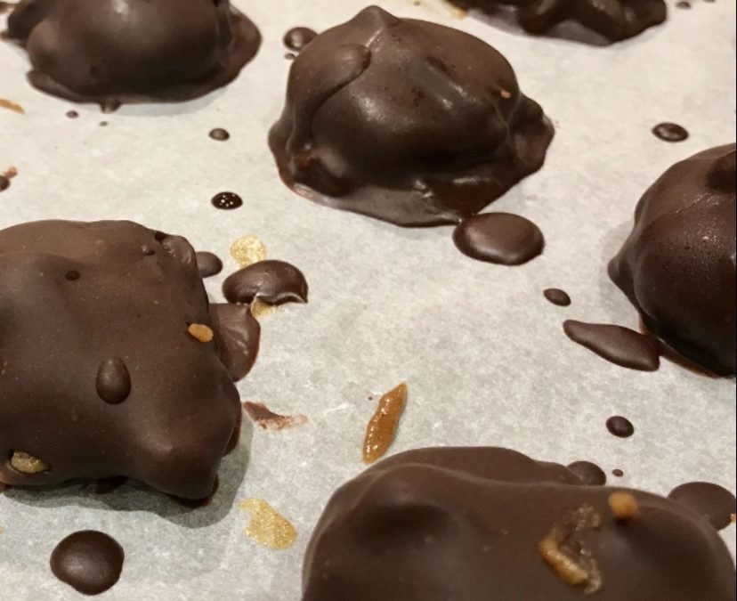 “Turtles” Inspired Chocolate Covered Pecans and Date Caramel