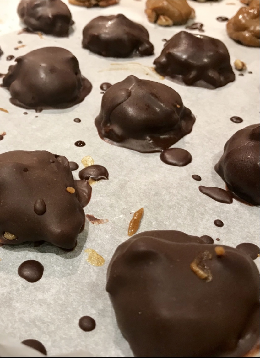 Homemade Chocolate Covered Pecans and Date Carame