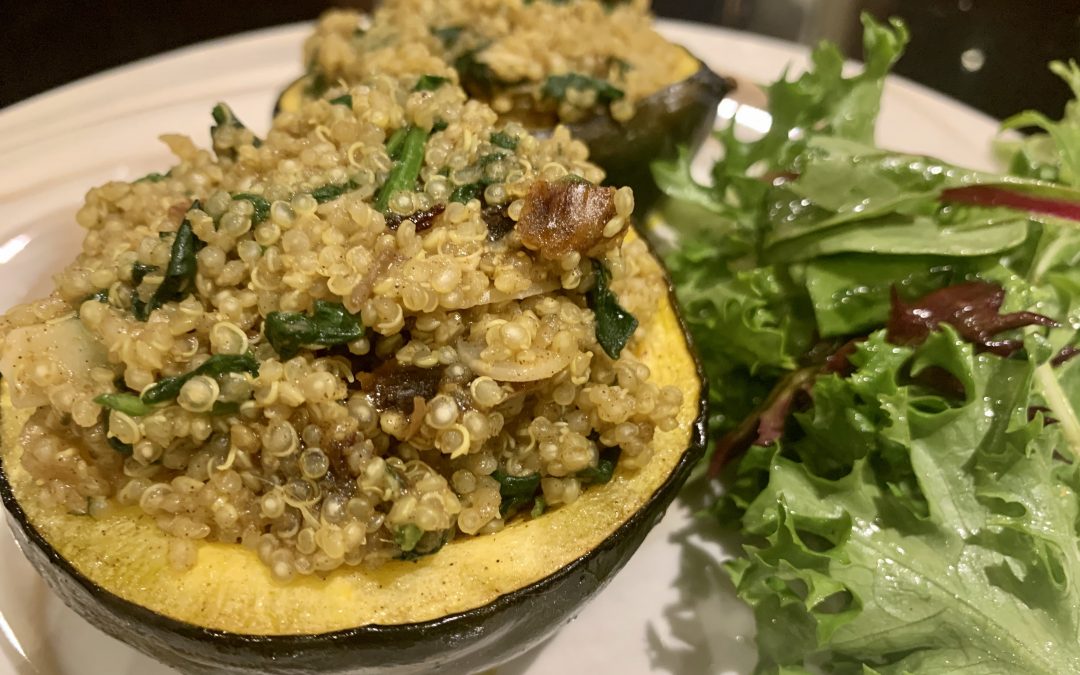 Stuffed Roasted Acorn Squash with Moroccan Spiced Quinoa